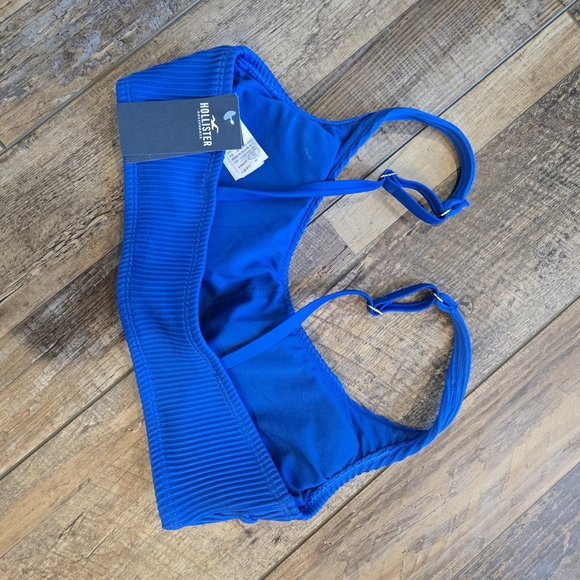 Hollister Blue Ribbed Front Knot Bikini Top - Size Medium - Picture 2 of 4